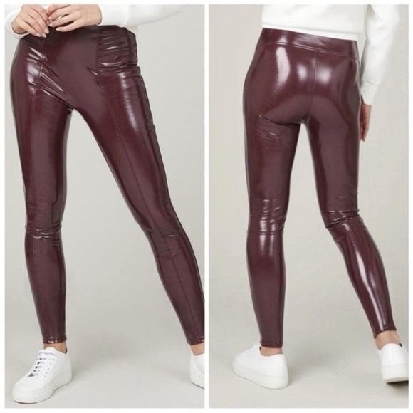 SPANX Small Petite Leggings Faux Leather Patent Leggings in Ruby NWT - Picture 1 of 13